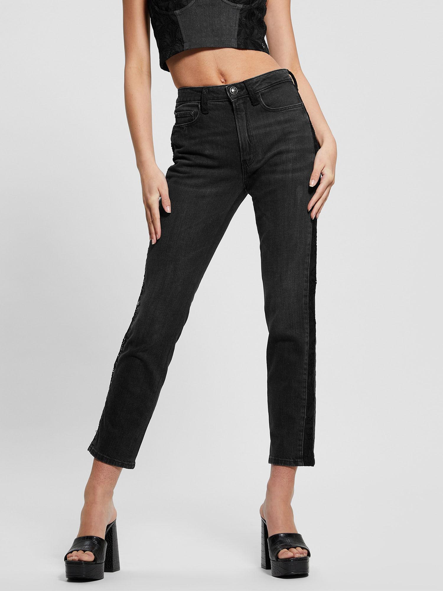 high rise sideband straight fit denim jeans