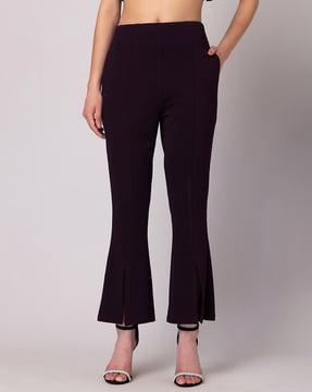 high-rise single-pleated pants with front-slit