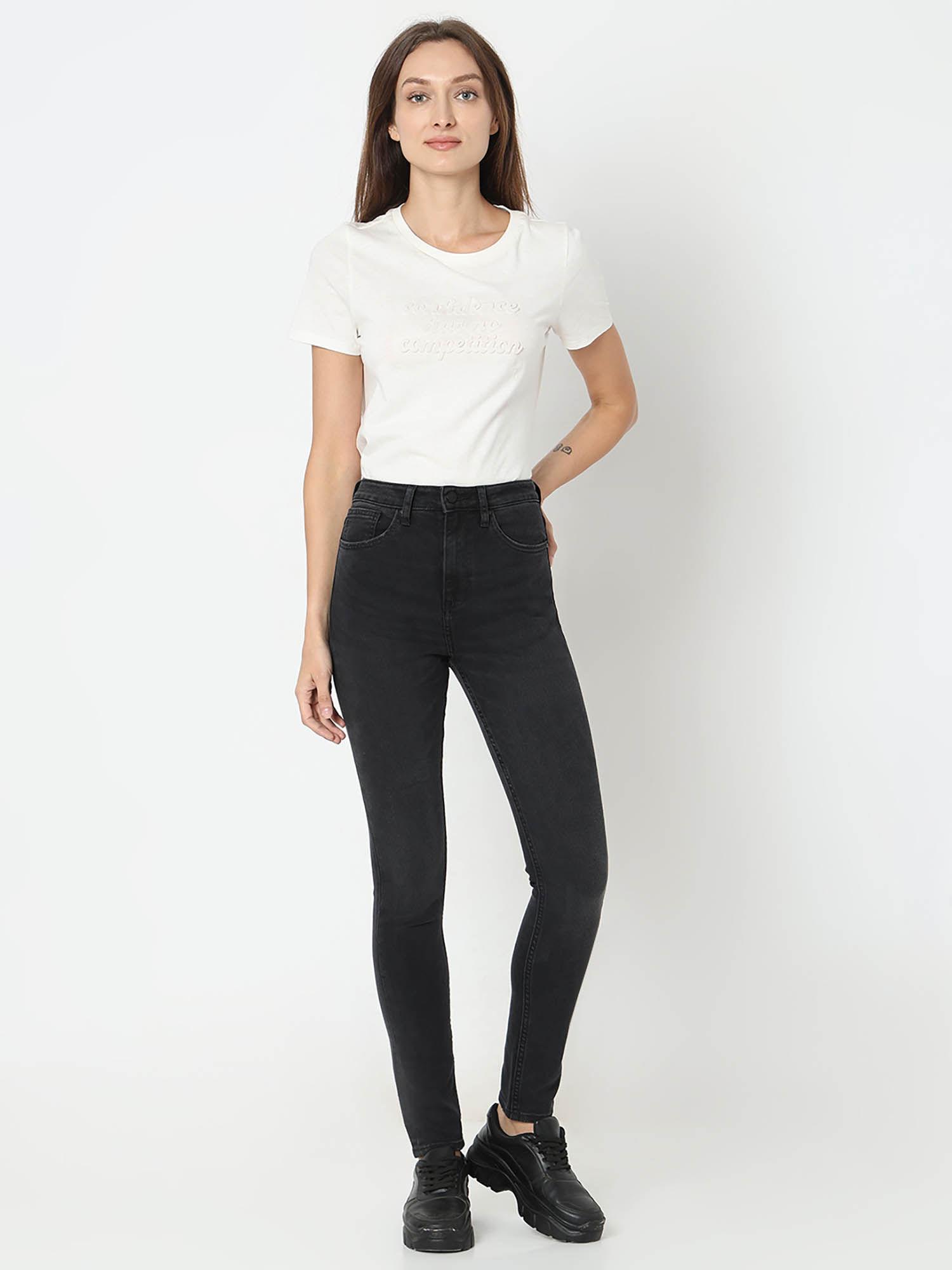 high rise skinny fit black jeans