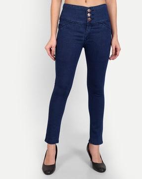 high-rise skinny fit jeans with insert pockets