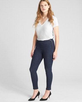 high-rise skinny fit jeans with side zipper