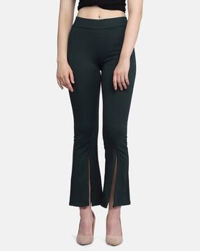 high-rise skinny fit trousers with front slit