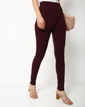 high-rise skinny fit trousers with side zipper