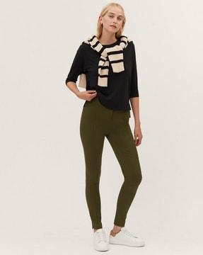 high-rise skinny fit trousers