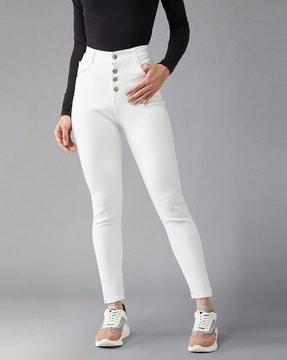 high-rise skinny jeans with 5-pocket styling