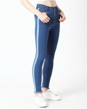 high-rise skinny jeans with frayed hems