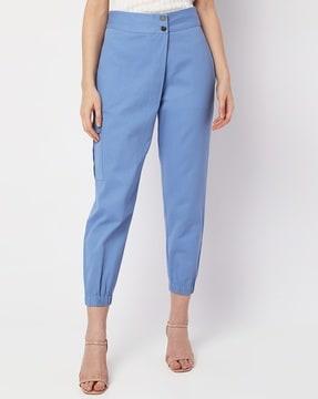 high-rise slim fit cotton trousers