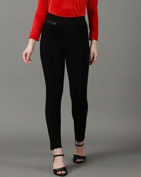 high-rise slim fit jeggings with zipper pocket