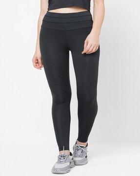 high-rise slim fit pants with elasticated waist