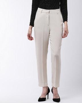 high-rise slim fit trousers