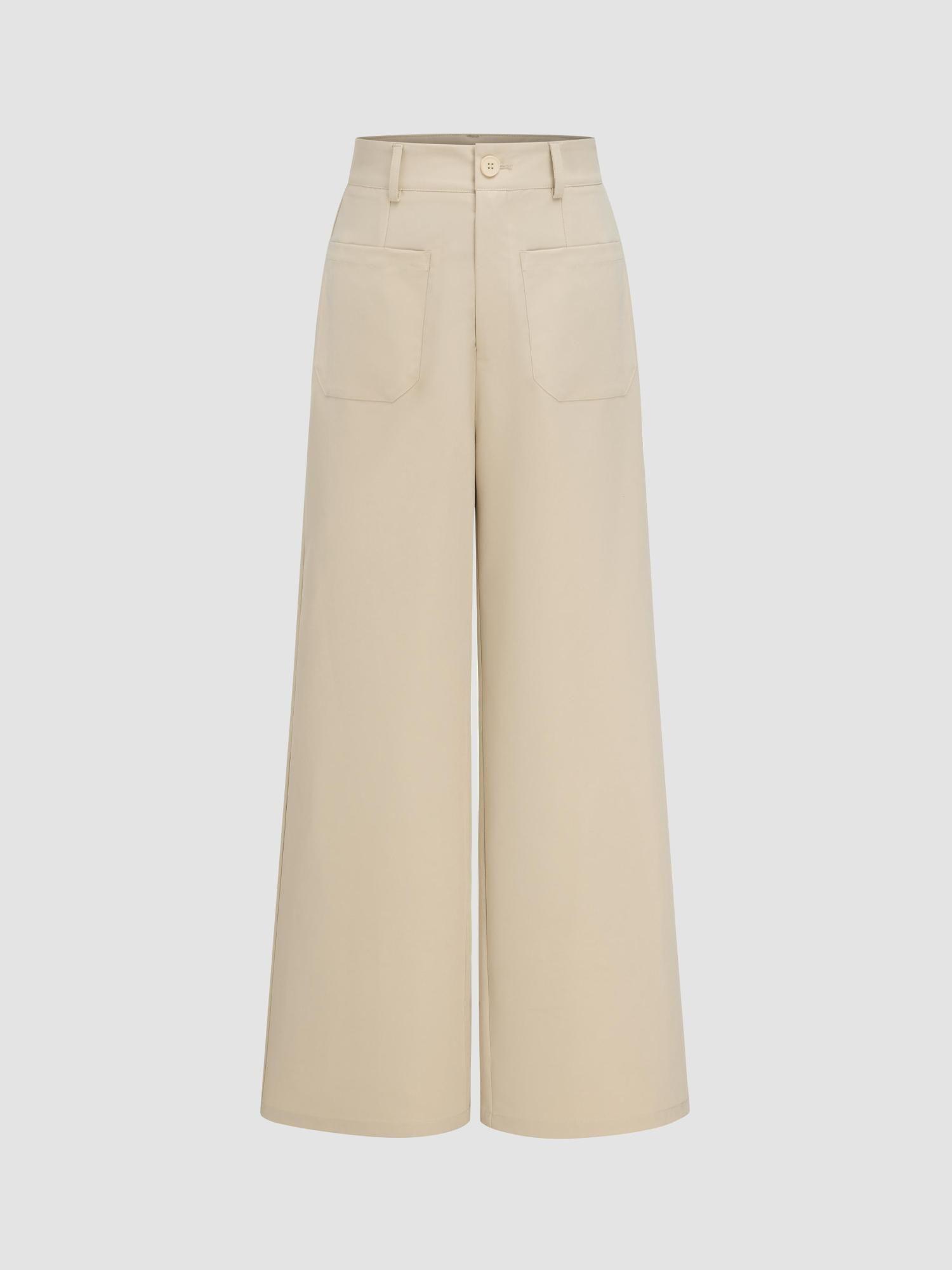 high rise solid pocket wide leg trousers