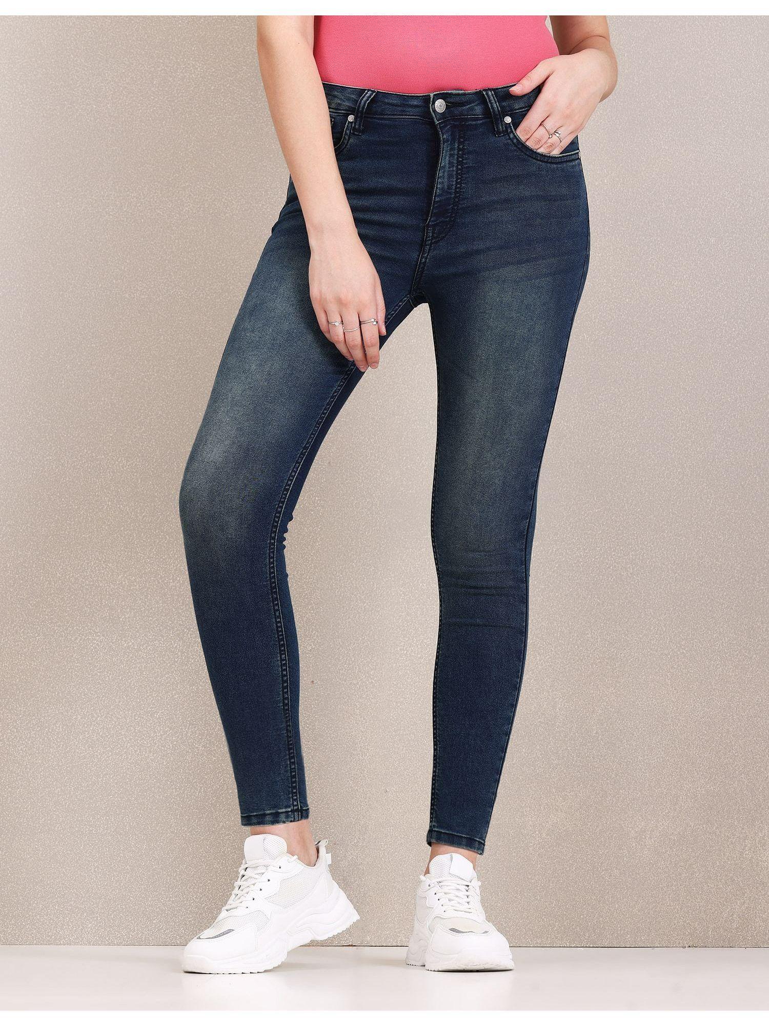 high rise stone wash jeans