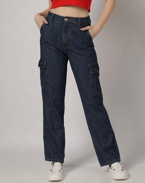 high rise straight fit cargo jeans