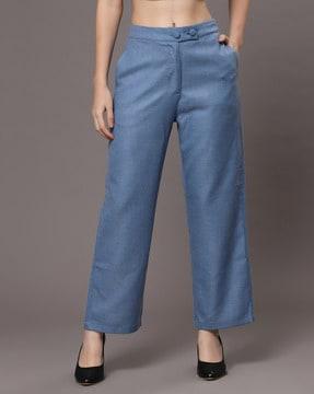 high-rise straight fit flat-front pants