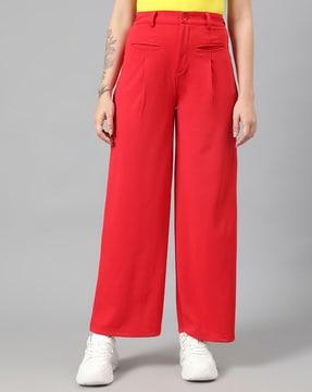 high-rise straight fit flat-front trousers