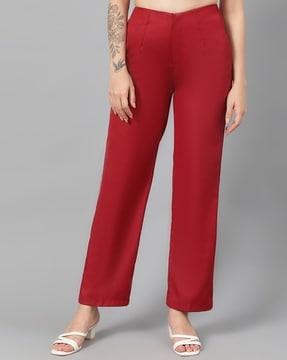 high-rise straight fit flat-front trousers