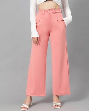 high-rise straight fit flat-front trousers