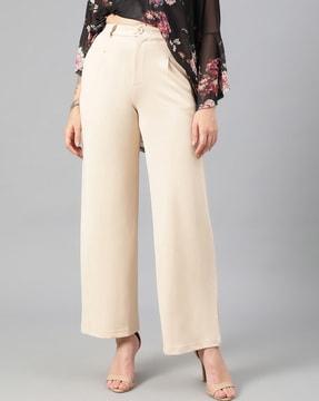 high-rise straight fit flat-front trousers