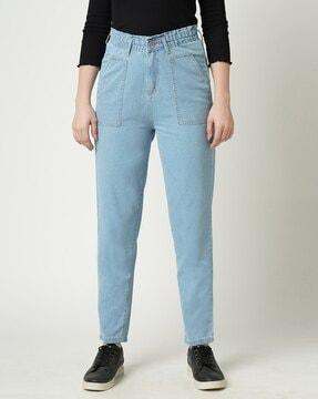 high-rise straight fit jeans