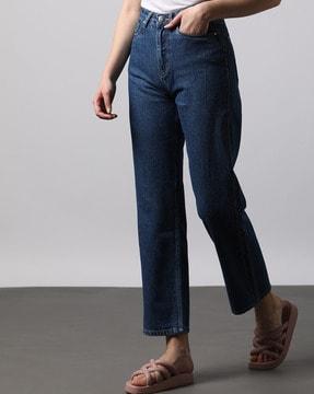 high-rise straight fit jeans