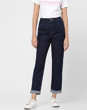 high-rise straight fit jeans