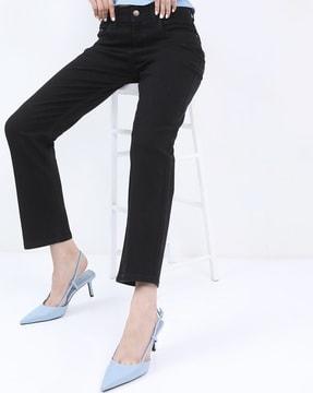 high-rise straight fit jeans