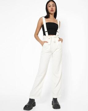 high-rise straight fit pants with suspenders
