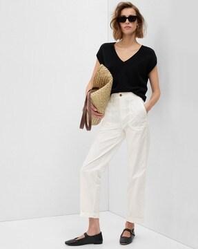 high-rise straight fit pants