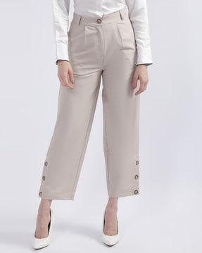 high-rise straight fit pleat-front trousers