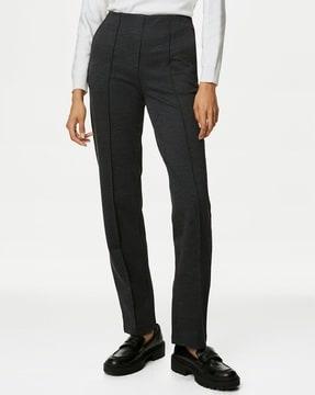 high-rise straight-leg pintucked trousers