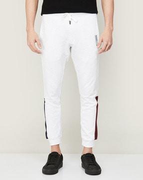 high-rise straight track pants with drawstring waist