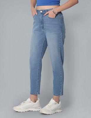 high rise stretchy mom jeans