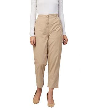 high-rise tapered fit flat-front pants