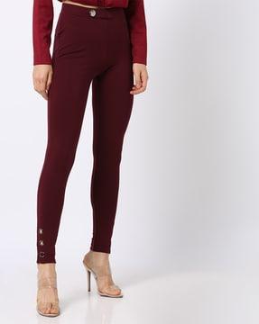 high-rise treggings with eyelets