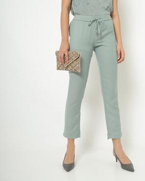 high-rise trousers with drawstring waist