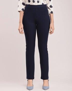 high-rise trousers with elasticated waist