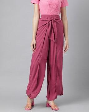 high-rise trousers with tie-up detail