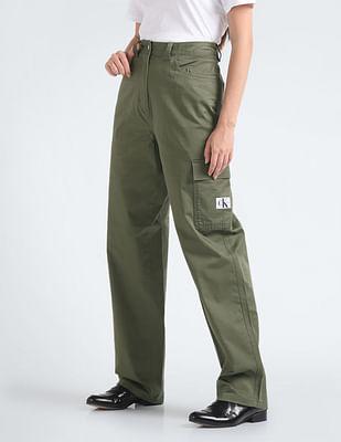 high rise twill straight pants