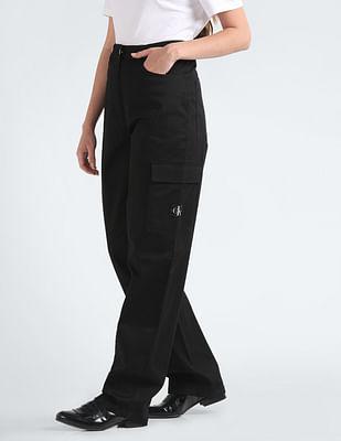 high rise twill straight pants