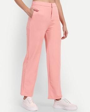 high-rise waist straight fit trousers with side pockets