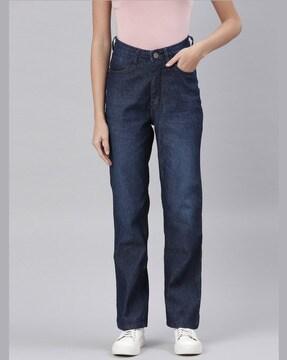 high rise washed jeans