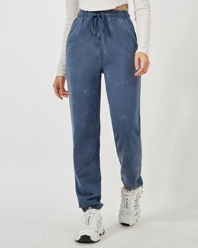 high-rise washed joggers with drawstring waist