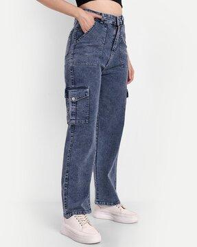 high-rise wide jeans with flap pockets