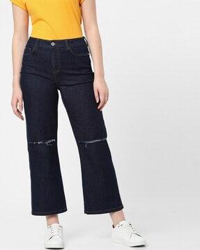 high-rise wide jeans with knee slits