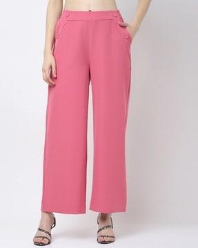 high-rise wide leg button detai pants