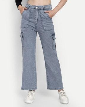 high-rise wide leg jeans with flap pockets