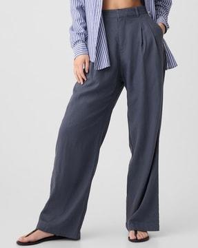high-rise wide-leg linen trousers