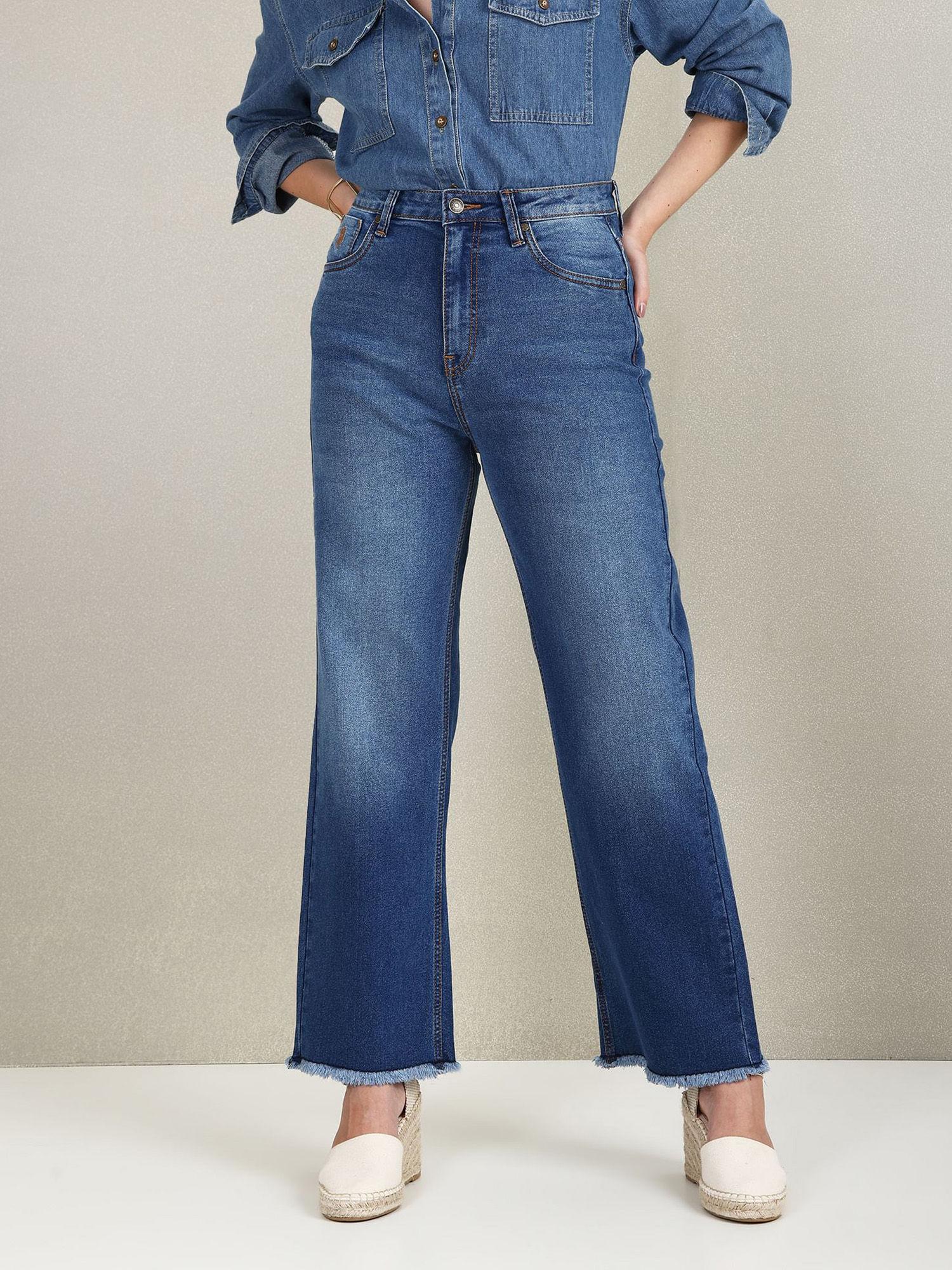 high rise wide leg stone wash jeans