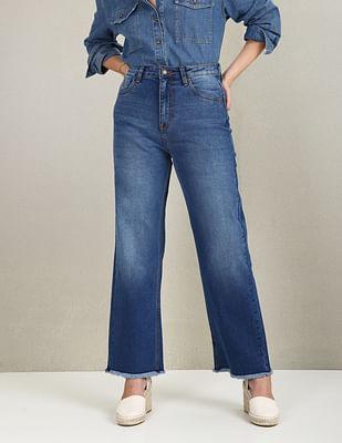 high rise wide leg whiskered jeans