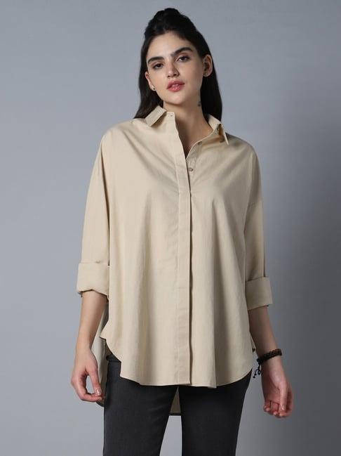 high star beige cotton relaxed fit oversized shirt